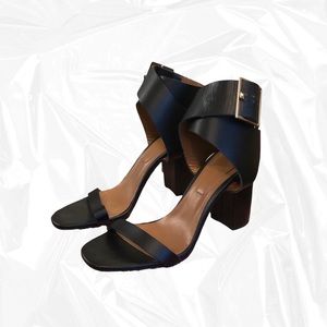 Zara Black Leather Wrap Buckle Heels